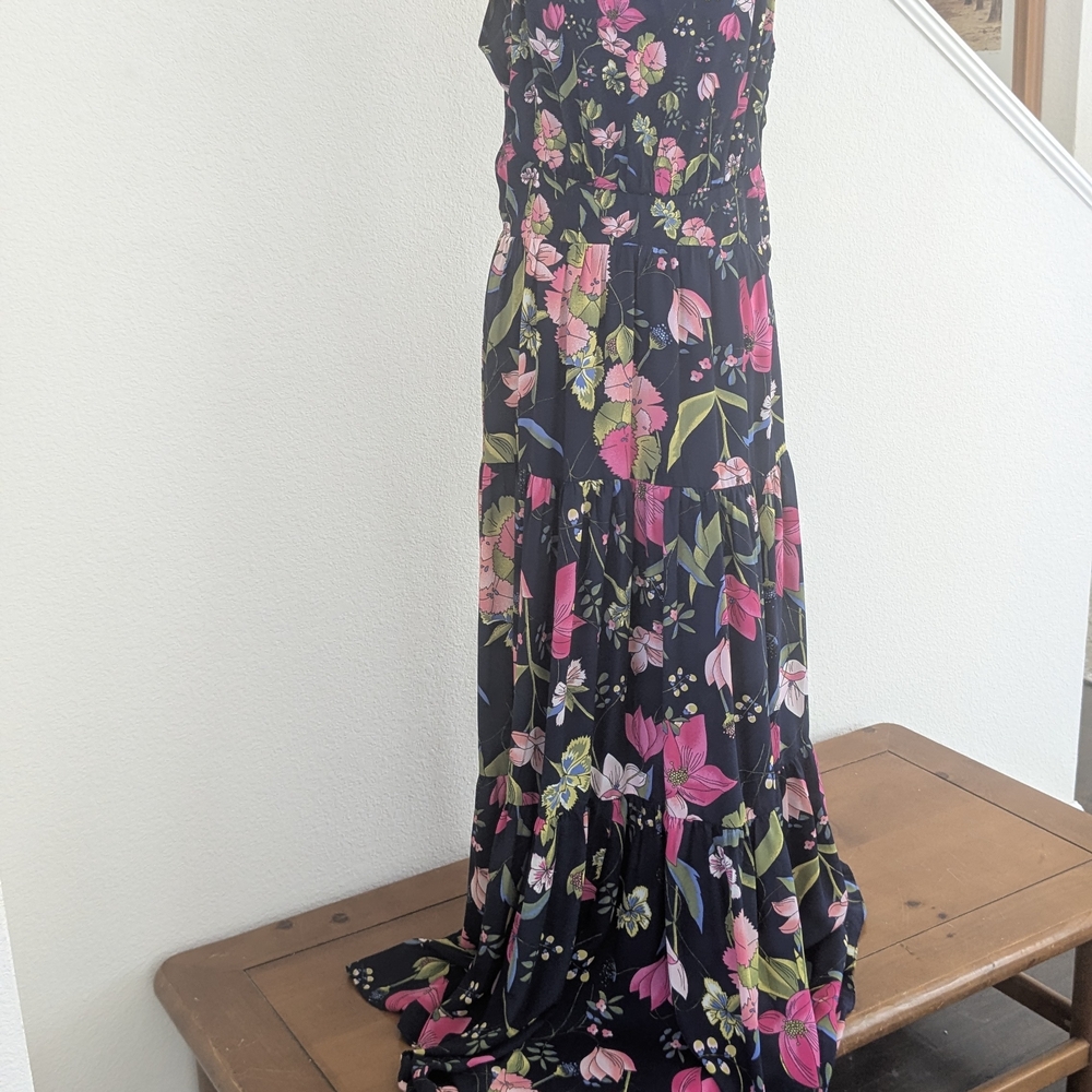 GB  Black Maxi Dress with Pink and Green Floral Print